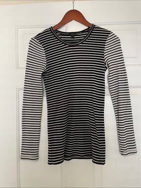 J. Crew Black and White Striped Long-Sleeve Crew Top
